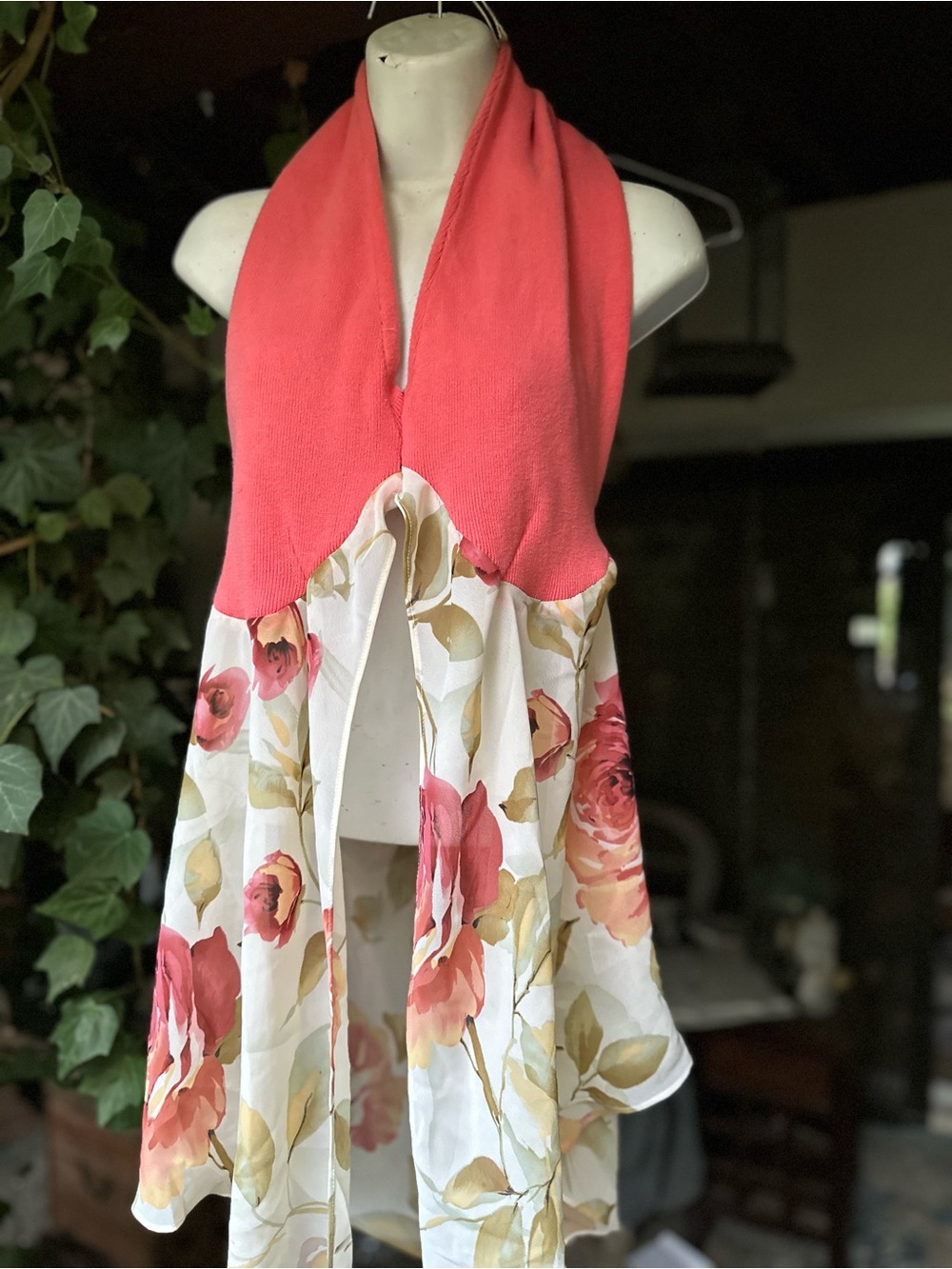 Coral & Floral Draped Scarf Haltertop